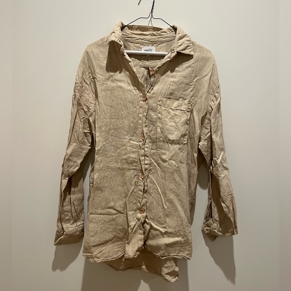 Mate the Label Long Sleeve Linen Shirt, Size Small